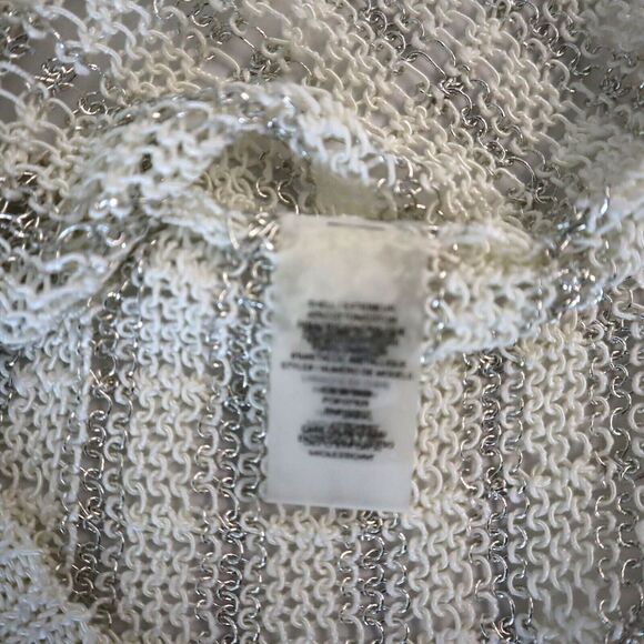 Alice + Olivia Womens Sz XS Cream/Silver Metallic Stripe Ethan Boxy Sweater $297 - Picture 7 of 10